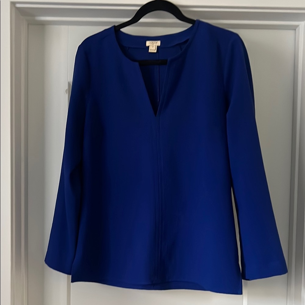 J. Crew Blue Long Sleeve V-Neck Blouse